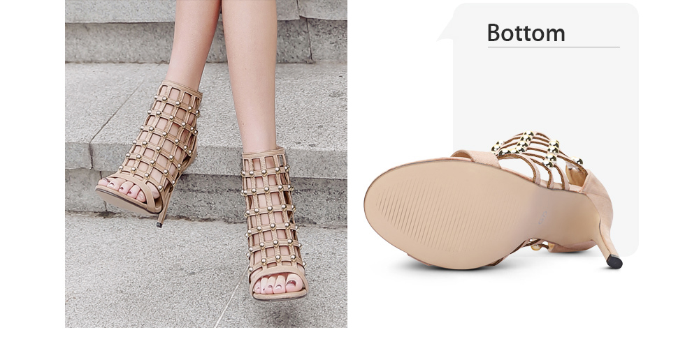 Trendy Open Toe Rivet Hollow Out Stiletto Heel Women Sandals