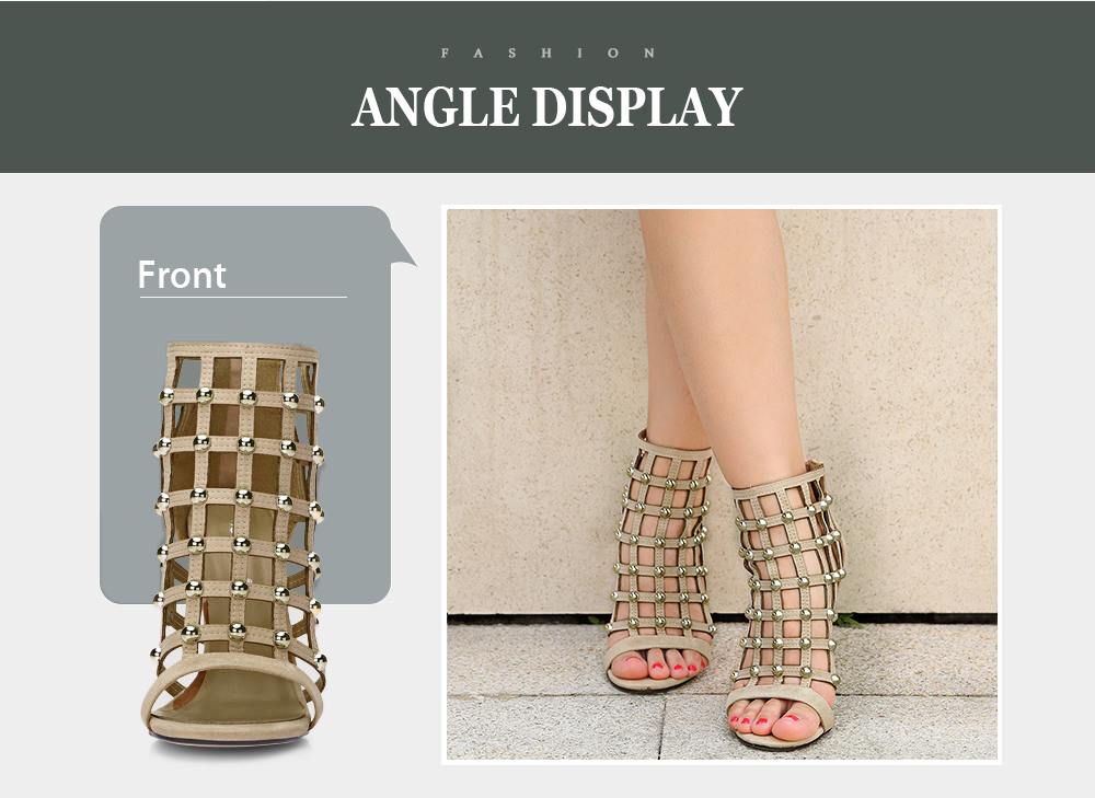 Trendy Open Toe Rivet Hollow Out Stiletto Heel Women Sandals