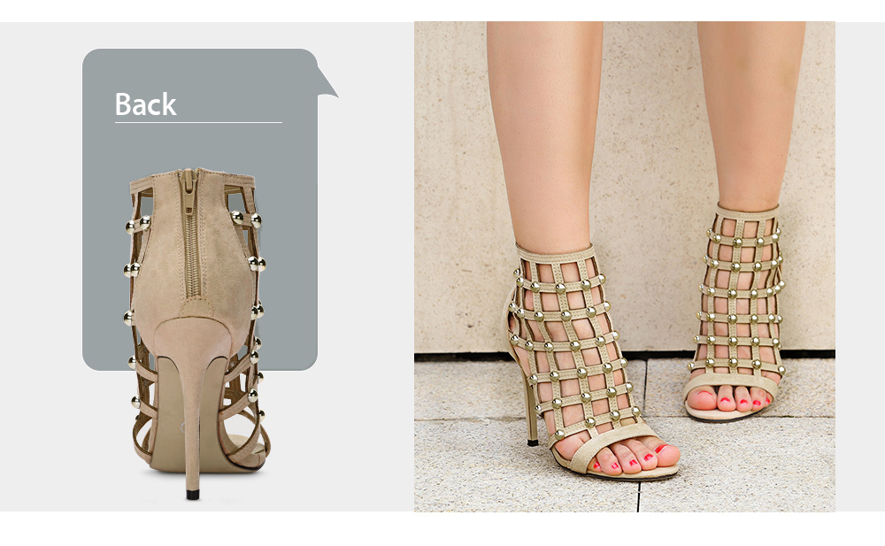 Trendy Open Toe Rivet Hollow Out Stiletto Heel Women Sandals