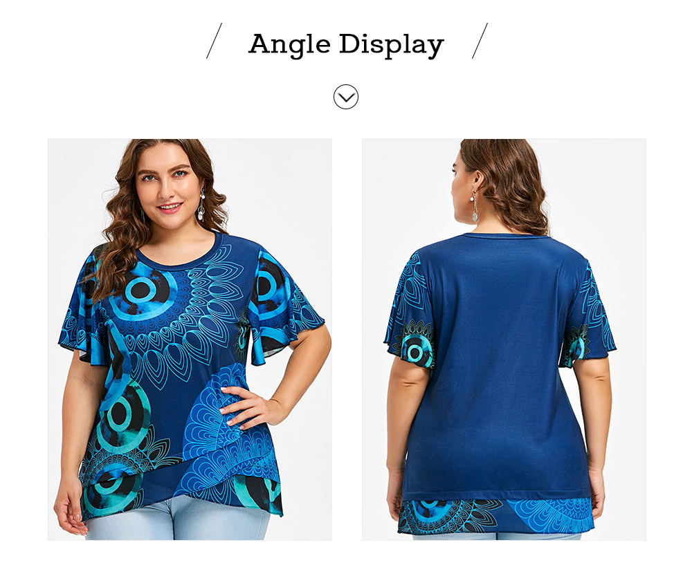 Print Plus Size Flutter Sleeve Overlap T-shirt