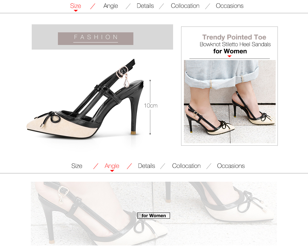 Trendy Pointed Toe Bowknot Stiletto Heel Buckle Slingback Women Sandals