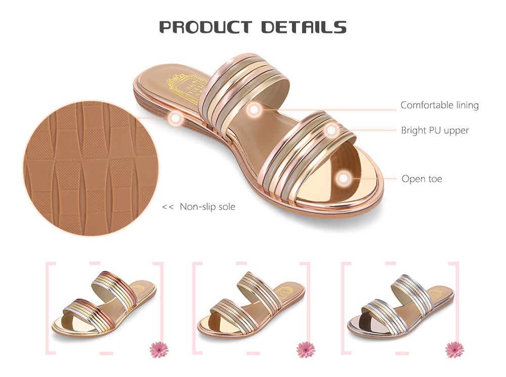 Trendy Open Toe Flat Heel PU Slippers Women Shoes