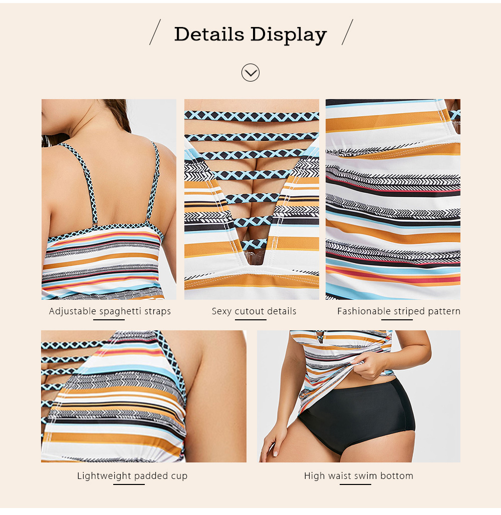 Plus Size Colourful Striped Cutout Tankini