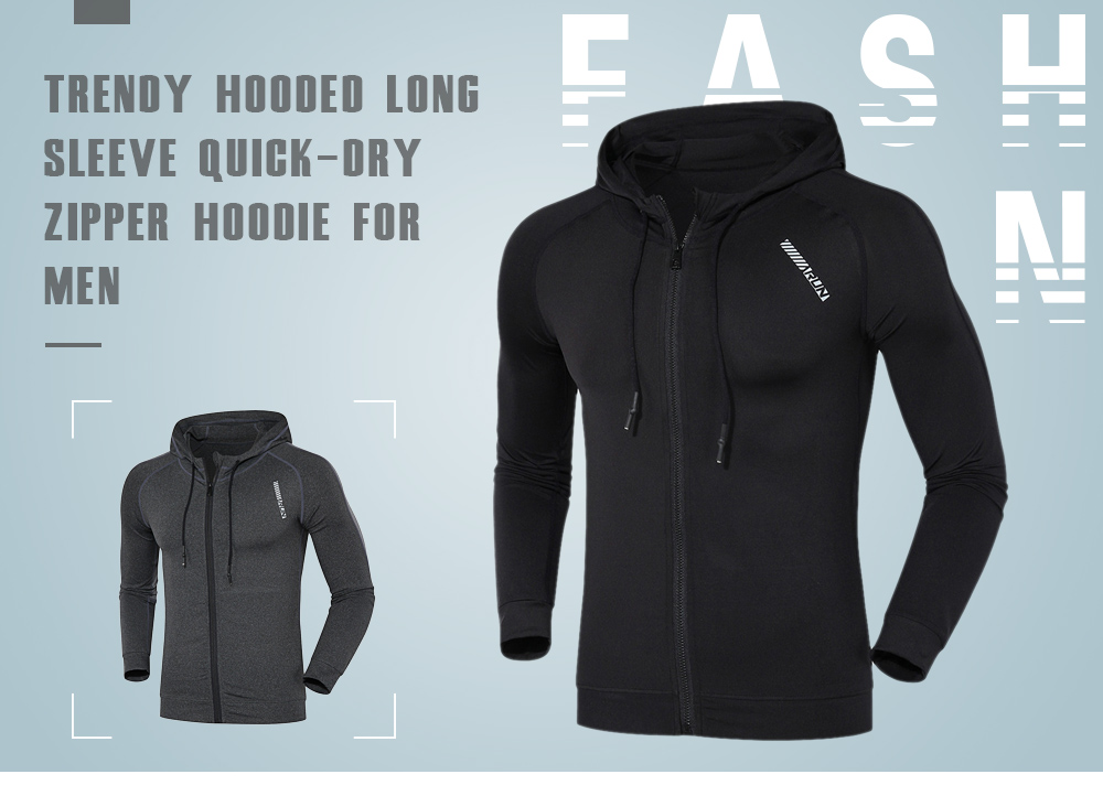 Trendy Hooded Long Sleeve Quick-dry Zipper Hoodie Men Close-fitting Sports Wear