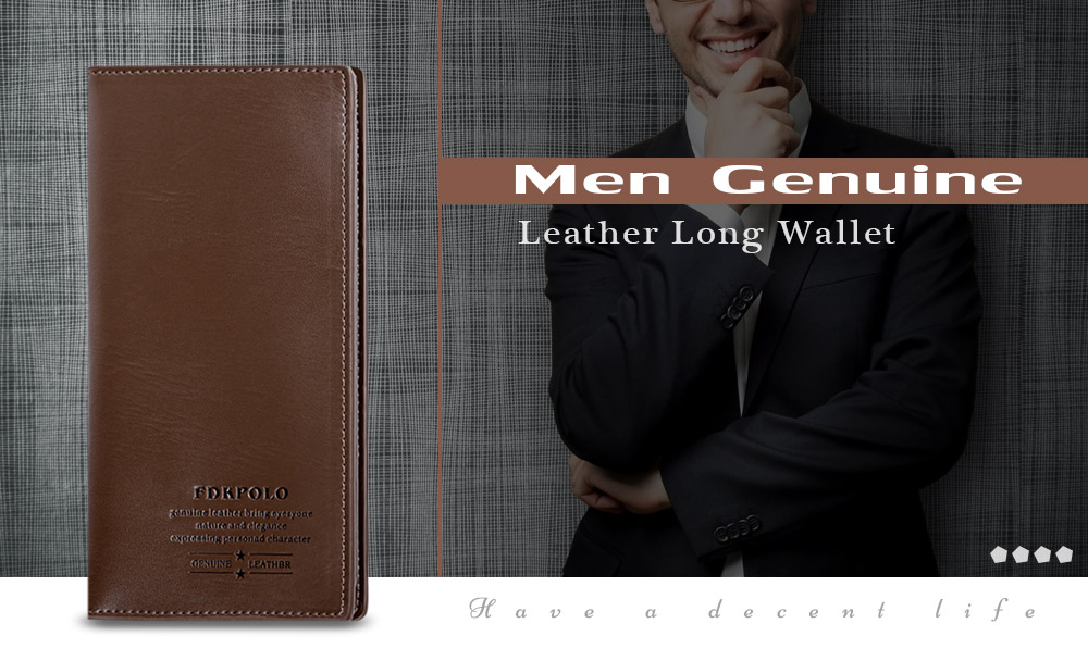 Genuine Leather Long Clutch Men Bifold Slim Male Wallet