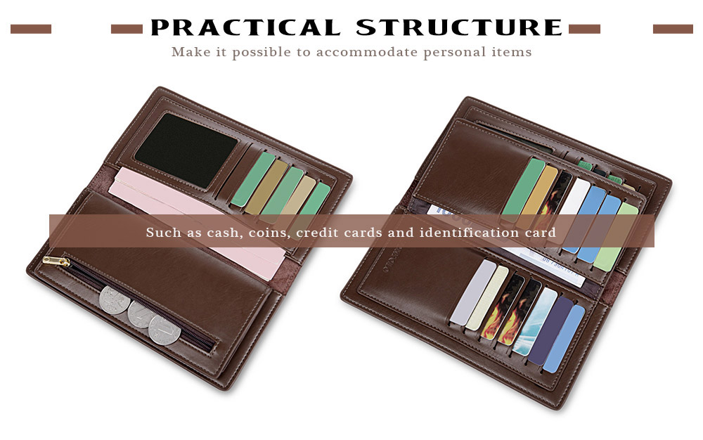 Genuine Leather Long Clutch Men Bifold Slim Male Wallet