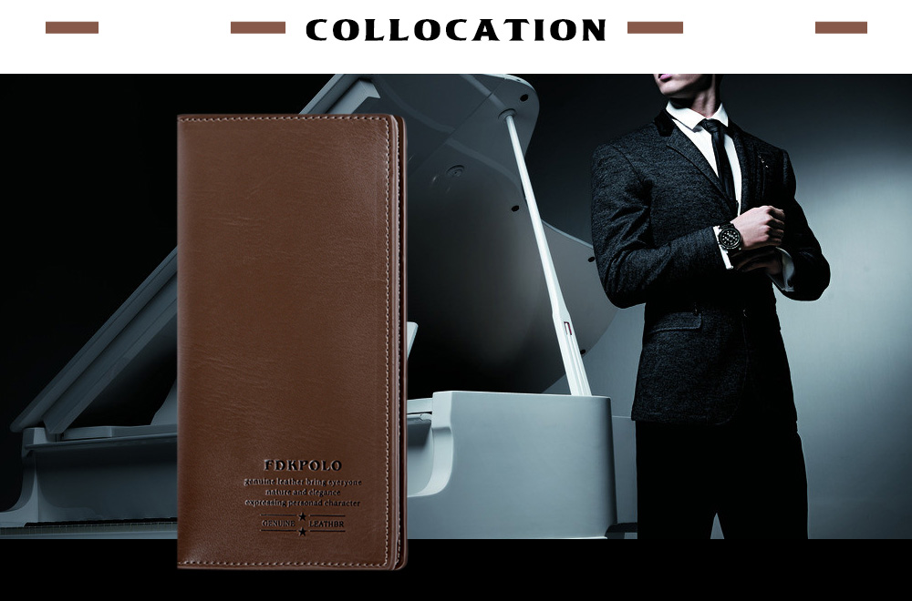 Genuine Leather Long Clutch Men Bifold Slim Male Wallet