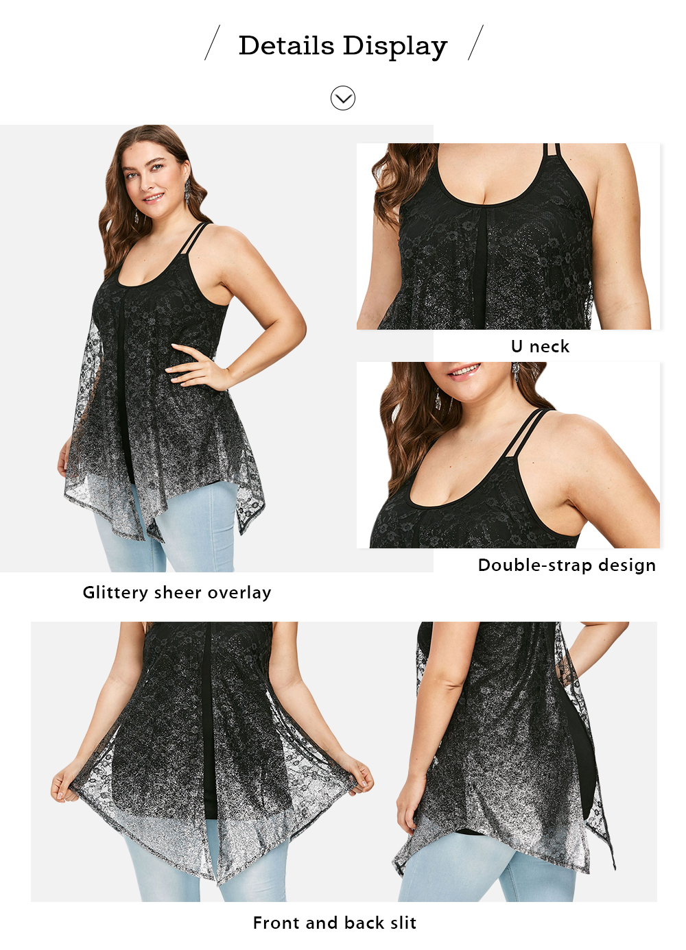 Plus Size Glittery Split Tank Top