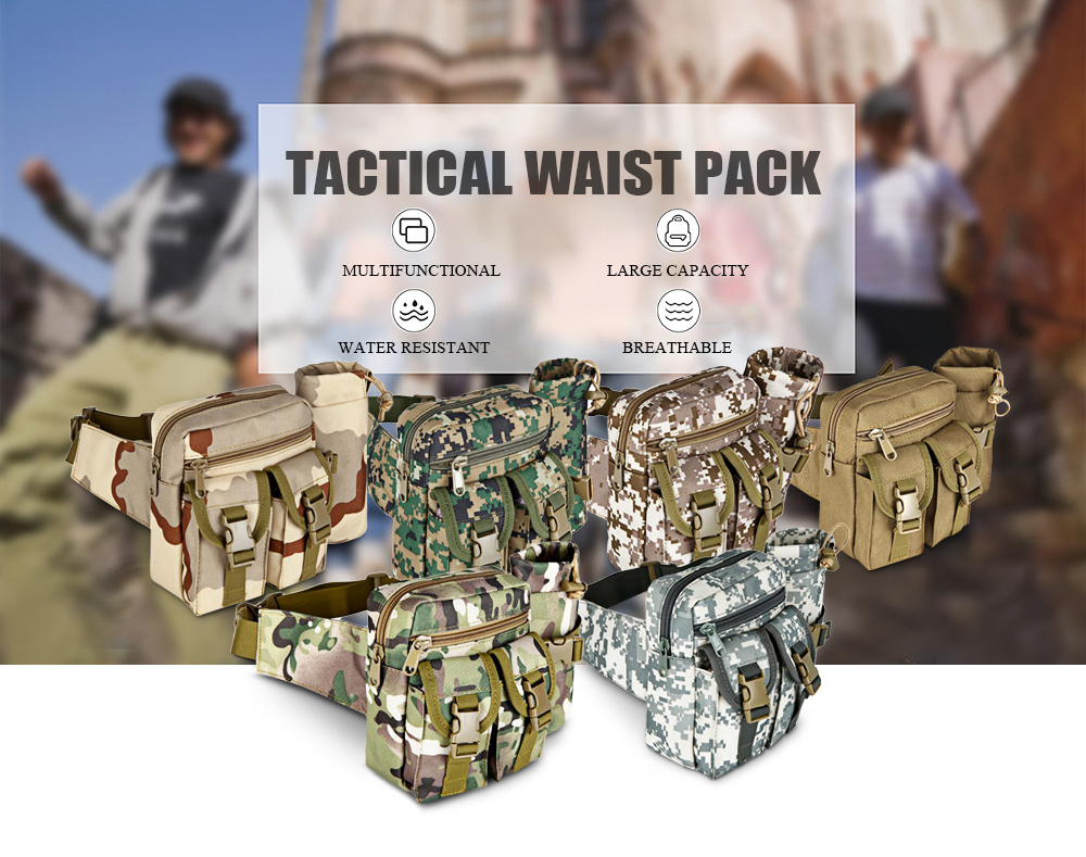 Guapabien Multifunctional Tactical Bag Military Waist Pack Pouch with Water Bottle Pocket Holder for Hiking Camping Hunting Fishing Travelling