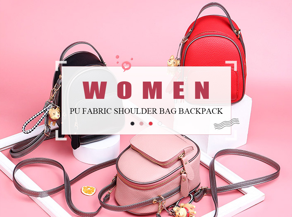 Women PU Fabric Shoulder Bag Handbag Backpack with Dog Pendant