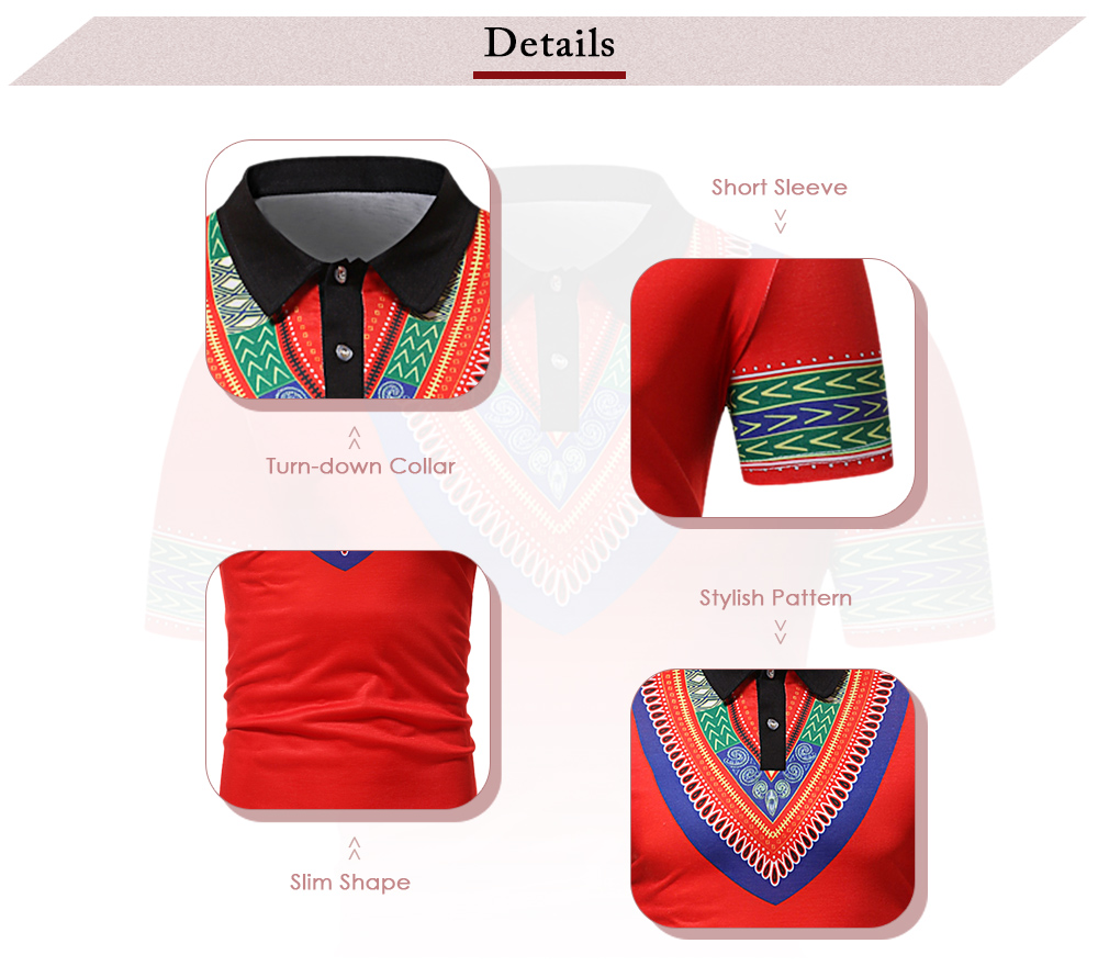 Stylish Short Sleeve Top Turn Down Collar for Men Casual Floral African Style