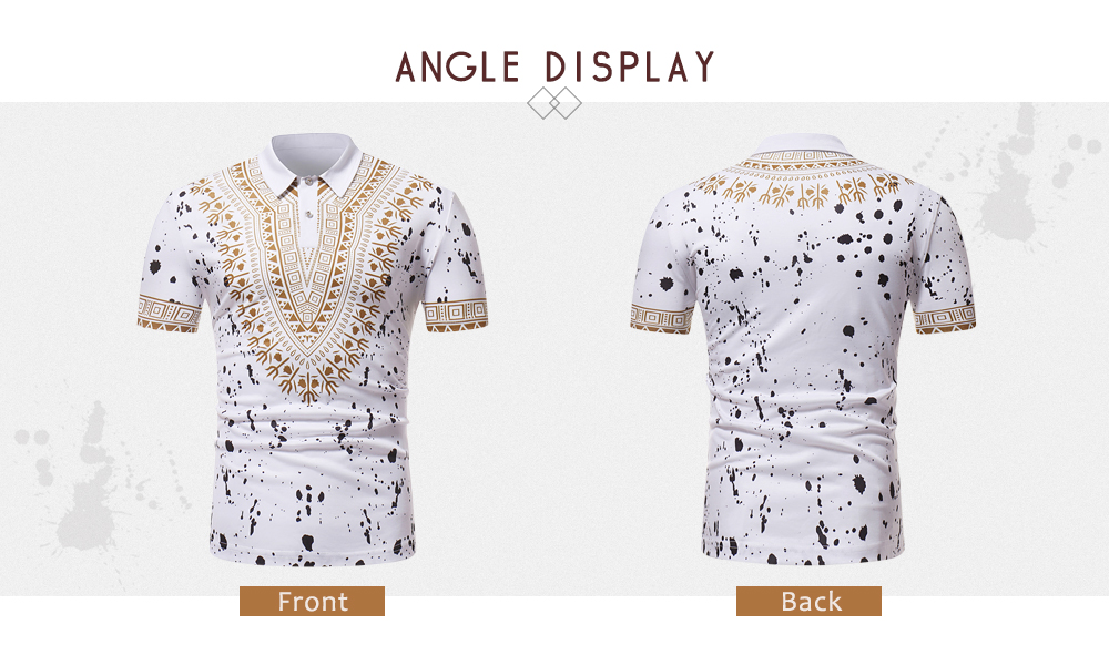 ZT - PL02 Men African Print Pullover Short Sleeve Summer Casual Shirt with Turn-down Collar