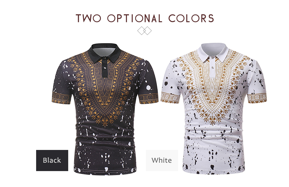 ZT - PL02 Men African Print Pullover Short Sleeve Summer Casual Shirt with Turn-down Collar