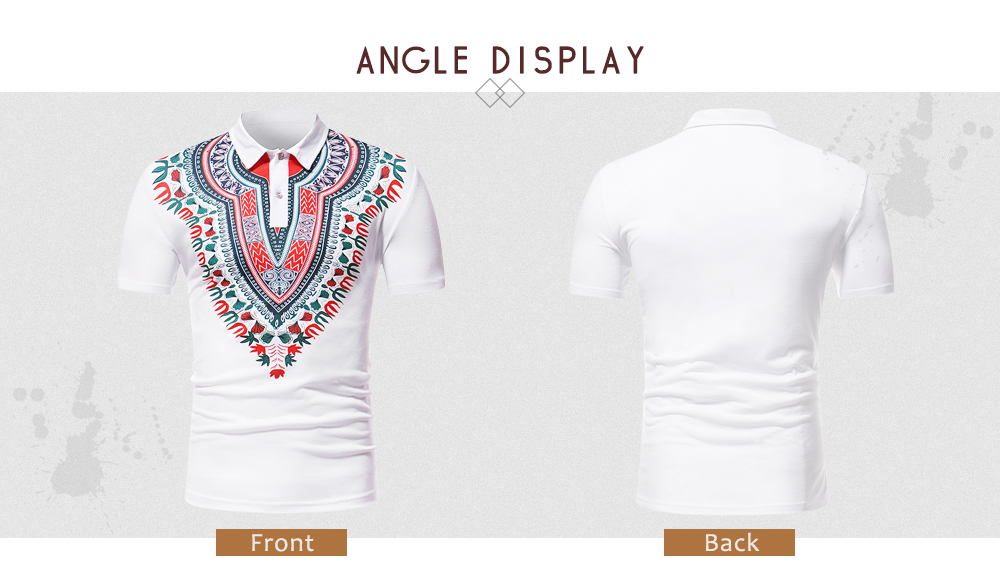 ZT - PL05 Men African Print Pullover Short Sleeve Summer Casual Shirt with Turn-down Collar