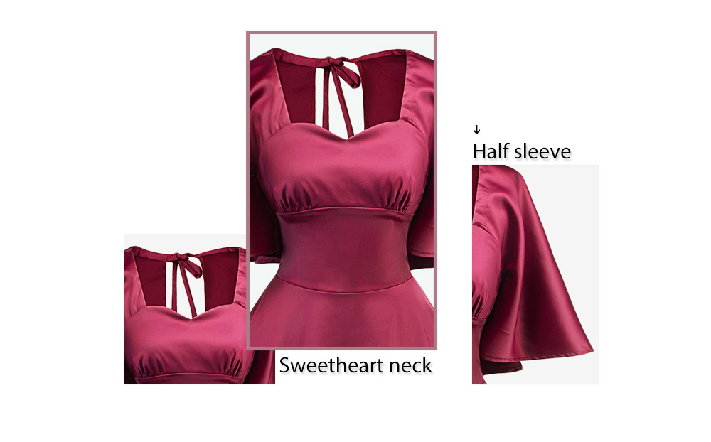 Stylish Sweetheart Neck Half Sleeve Backless Solid Color A-line Women Dress