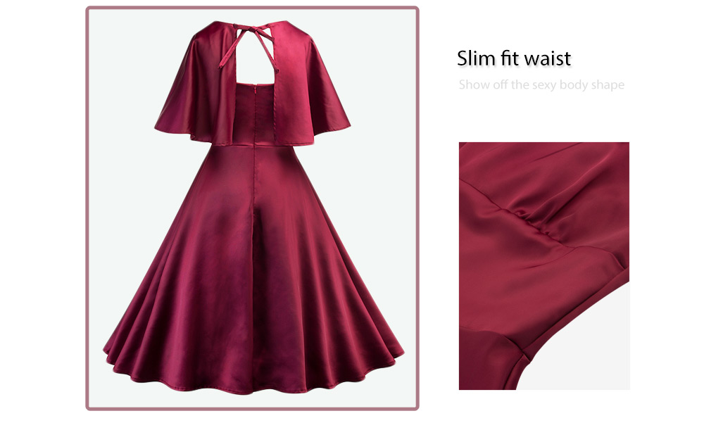 Stylish Sweetheart Neck Half Sleeve Backless Solid Color A-line Women Dress