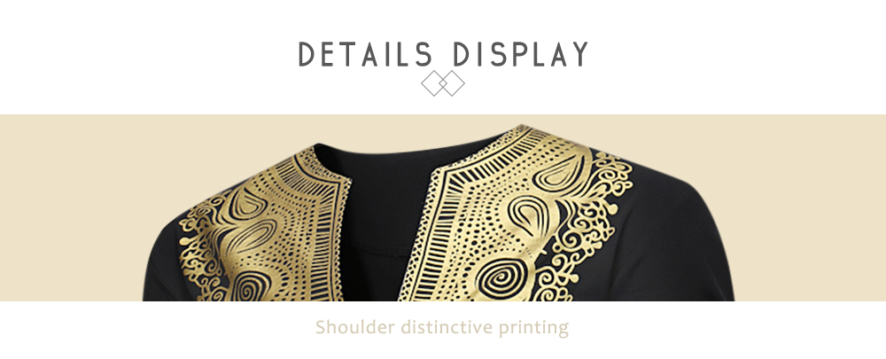 V-neck Collar Ethnic Style Printing Shirt Men Top