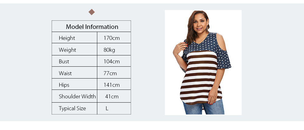 Plus Size Open Shoulder Patriotic T-shirt