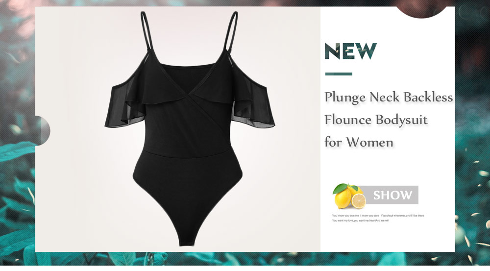 Plunge Neck Backless Spaghetti Strap Flounce Women Bodysuit