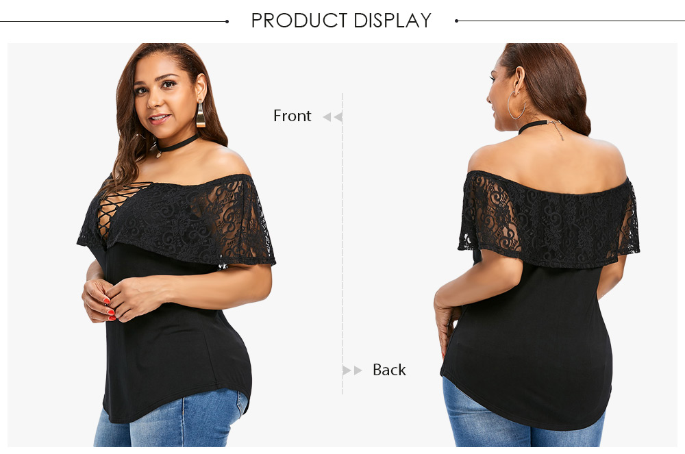 Plus Size Lace Foldover Off Shoulder T-shirt