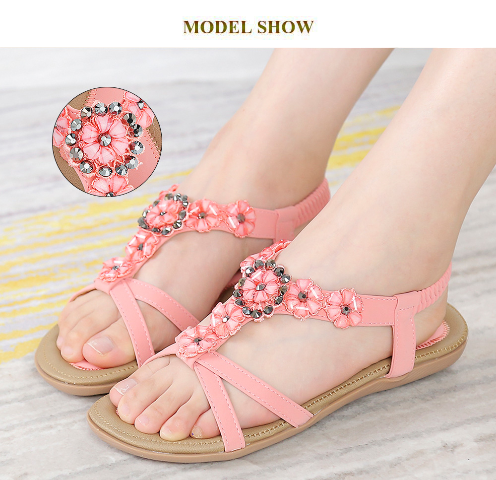 SIKETU Bohemia Beads Open Toe Elastic Band Women Flat Gladiator Sandals