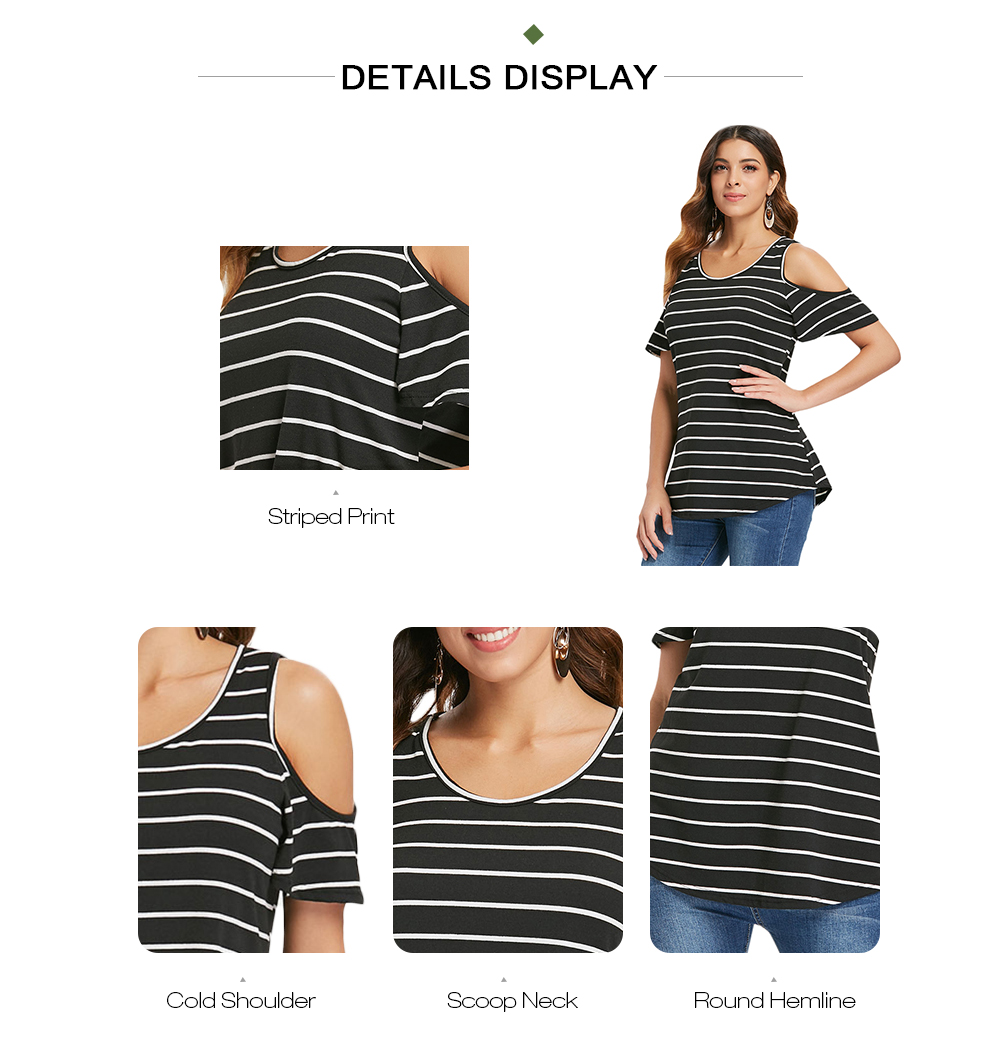 Cold Shoulder Striped Plain T-shirt