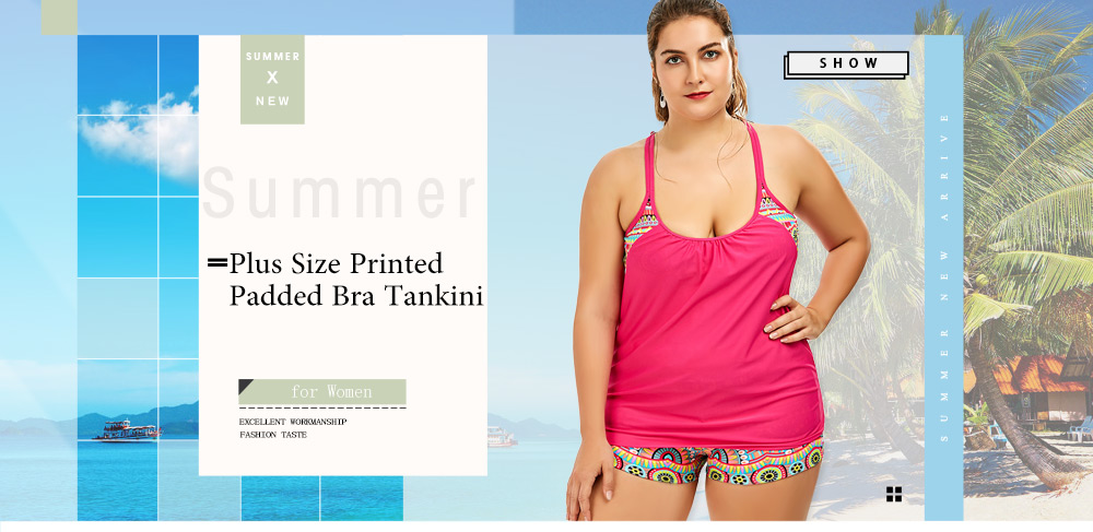 Padded Bra Print Plus Size Tankini