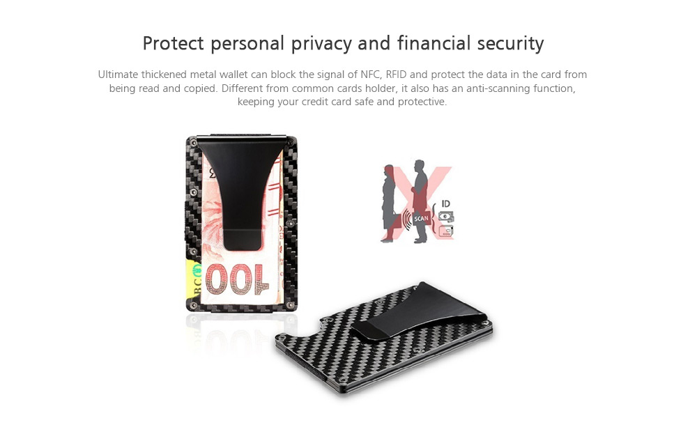 Slim Carbon Fiber Credit Card Holder RFID Blocking Metal Wallet Money Clip Case