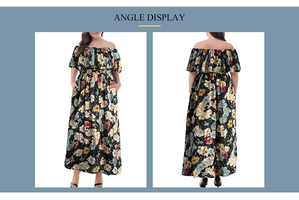 Off The Shoulder Square Neck Flounce Floral Plus Size Women Maxi Dress