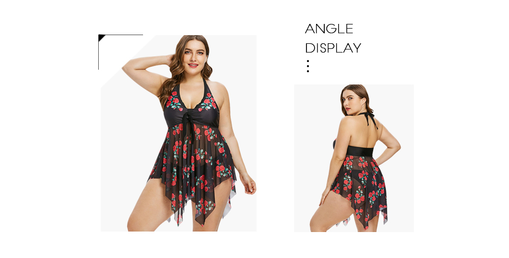 Plus Size Flower Sheer Tankini Set