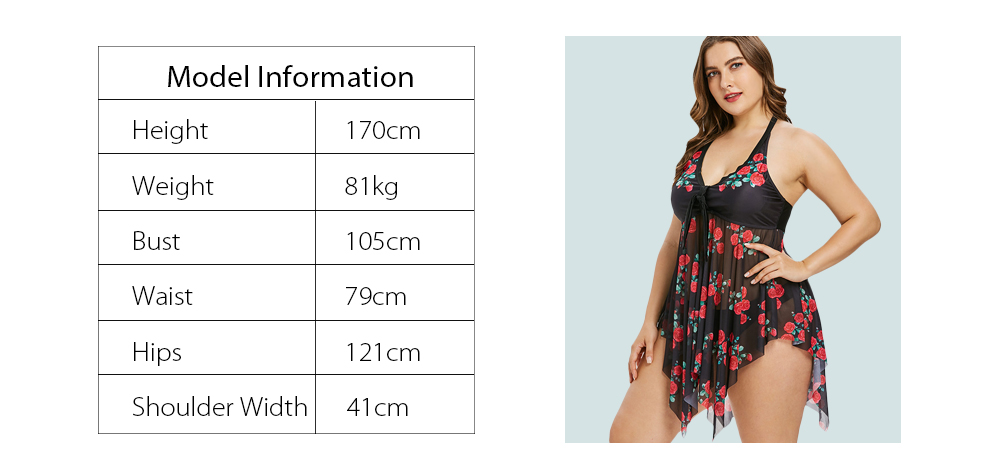 Plus Size Flower Sheer Tankini Set