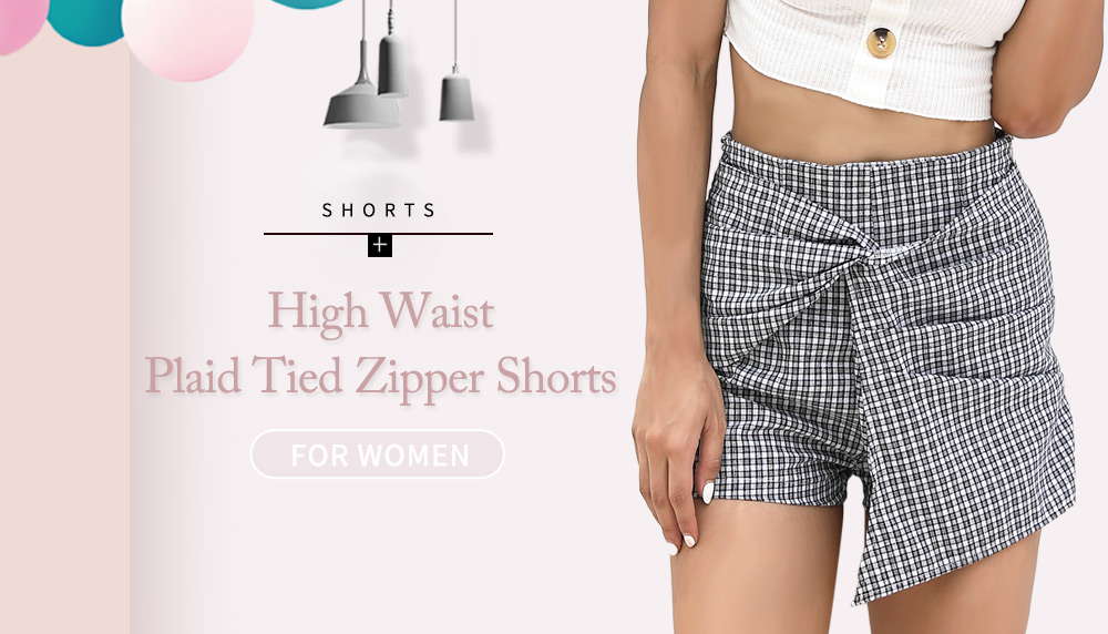 High Waist Plaid Tied Layered Zipper Pants Women Mini Shorts High Waist Plaid Tied Layered Zipper Pants Women Mini Shorts