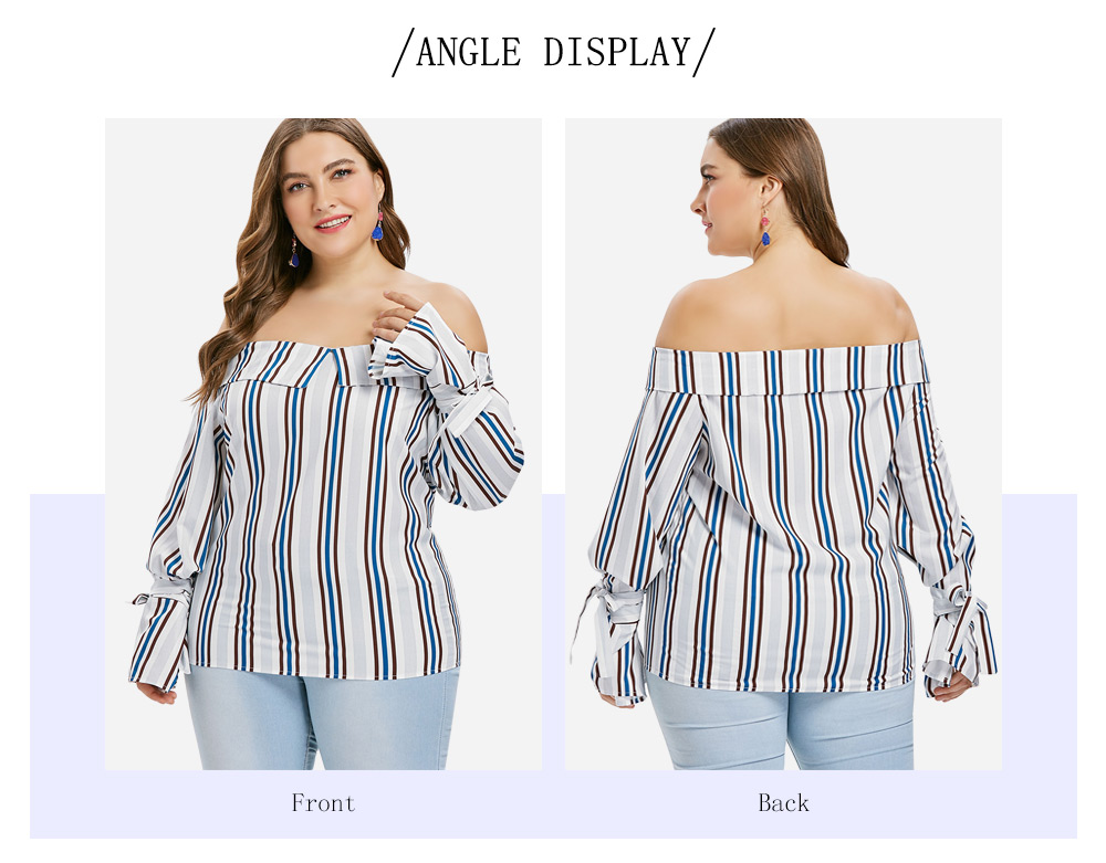 Plus Size Foldover Collar Striped Top