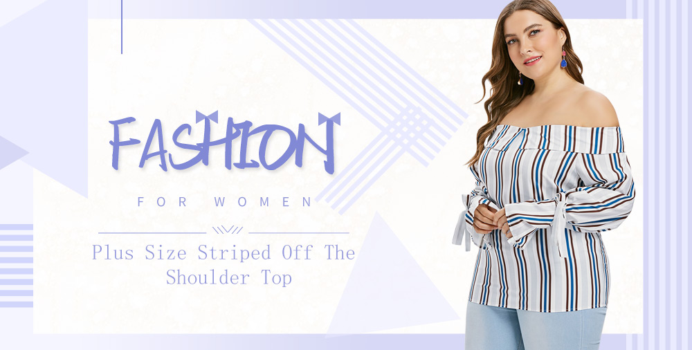 Plus Size Foldover Collar Striped Top