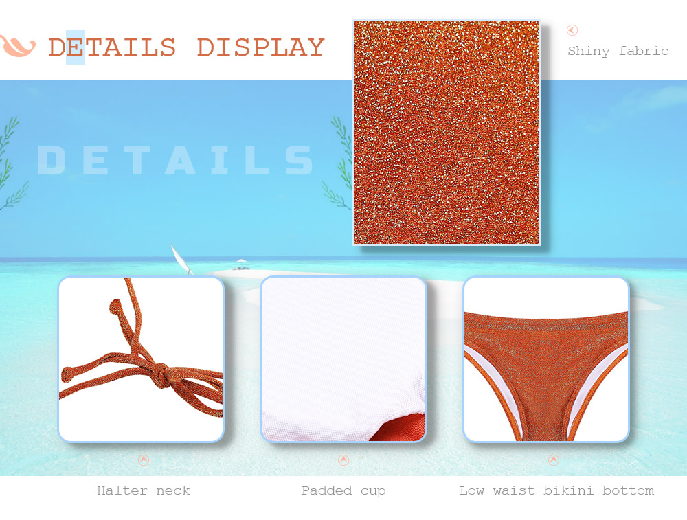 Halter Neck Backless Padded Metallic Yarn Low Waist Women Bikini Set