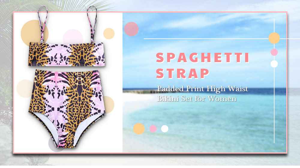 Spaghetti Strap Padded Print High Waist Women Bikini Set