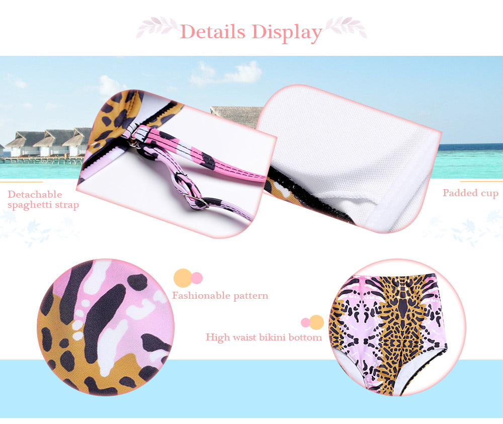 Spaghetti Strap Padded Print High Waist Women Bikini Set