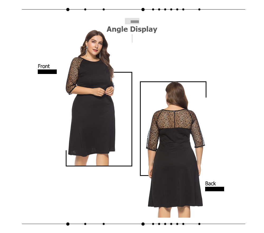 Round Collar Half Sleeve Spliced Lace Plus Size Women Dress