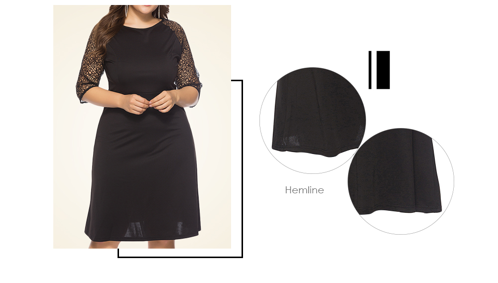 Round Collar Half Sleeve Spliced Lace Plus Size Women Dress