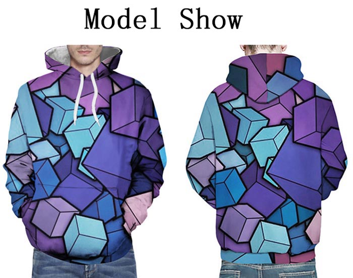 Drawstring 3D Geometric Cubes Print Hoodie