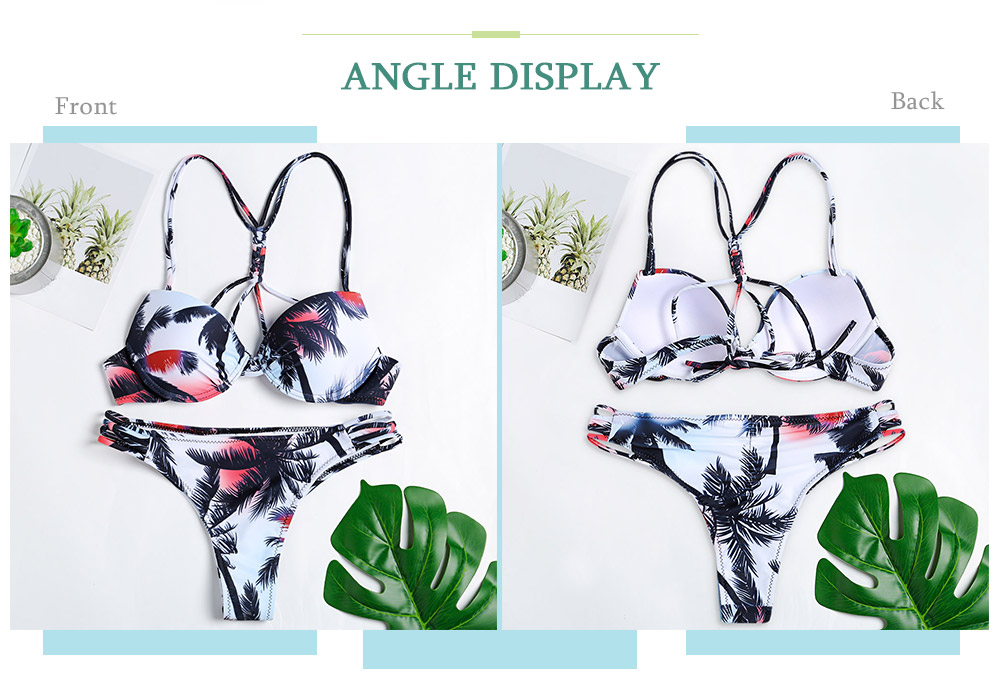 Spaghetti Strap Padded Underwire Tree Print Tied Low Waist Women Bikini Set