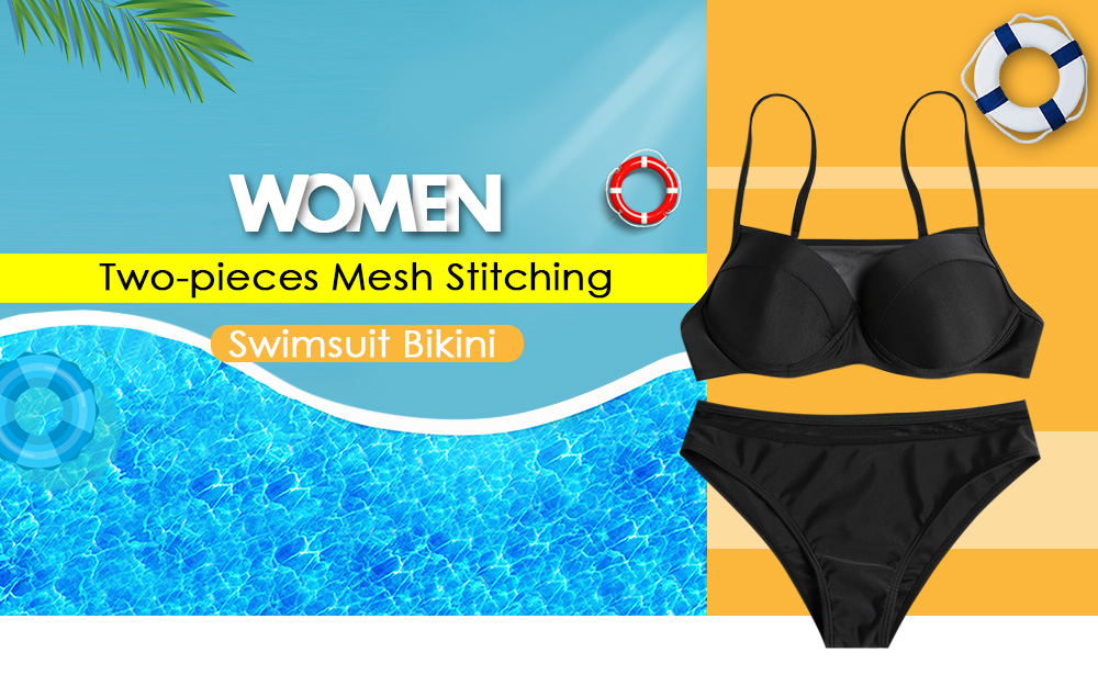 Women Two-pieces Swimwear Sexy Backless Swimsuit Bikini Mesh Stitching Bathing Suit