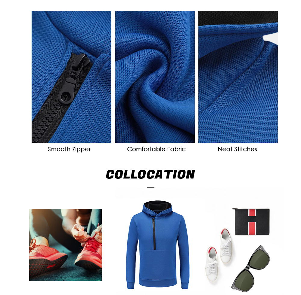 Solid Colour Oblique Zipper Long Sleeve Men Hoodie Casual Pullover