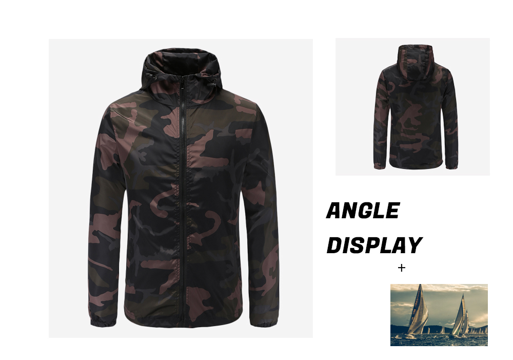 Long Sleeve Print Hooded Pocket Outdoor Polyester Men Jacket