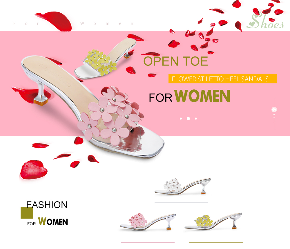 Open Toe Flower Stiletto Heel Sandals Women Slippers