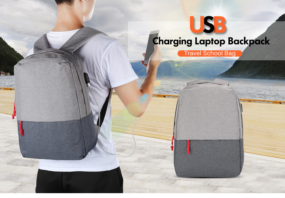Guapabien USB Charging Laptop Backpack Water Resistance Teenager Travel Bag