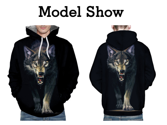 3D Walking Wolf Print Pullover Hoodie