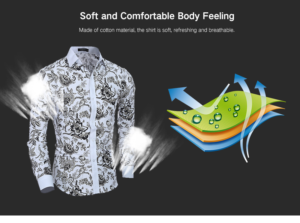 Men Stylish Turn Down Collar Long Sleeve Shirt with Flowers Motifs