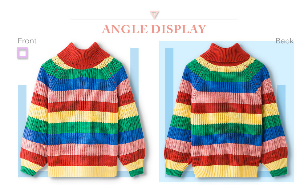 Turtle Neck Long Sleeve Colorful Stripe Women Pullover Sweater