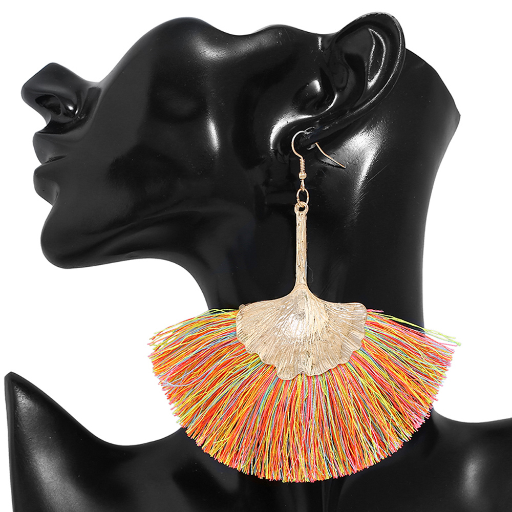 Boho Fan Shaped Fringe Alloy Hook Earrings